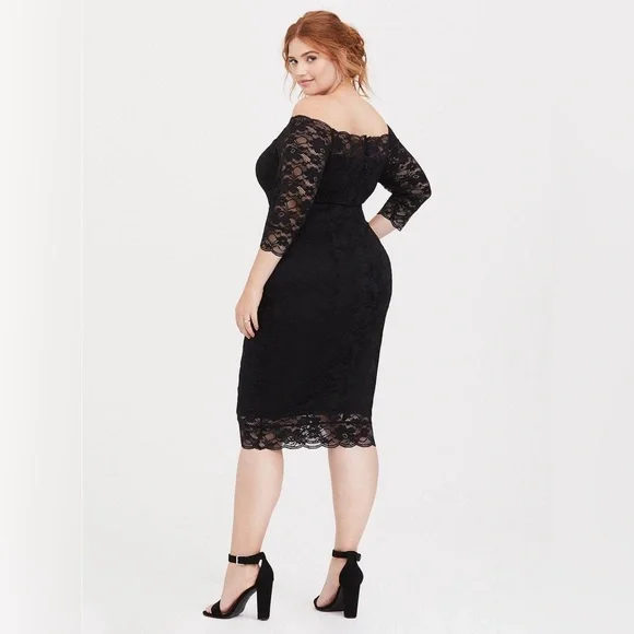 Torrid Size 30 Special Occasion Black Lace Off Shoulder Bodycon Dress - Picture 3 of 4